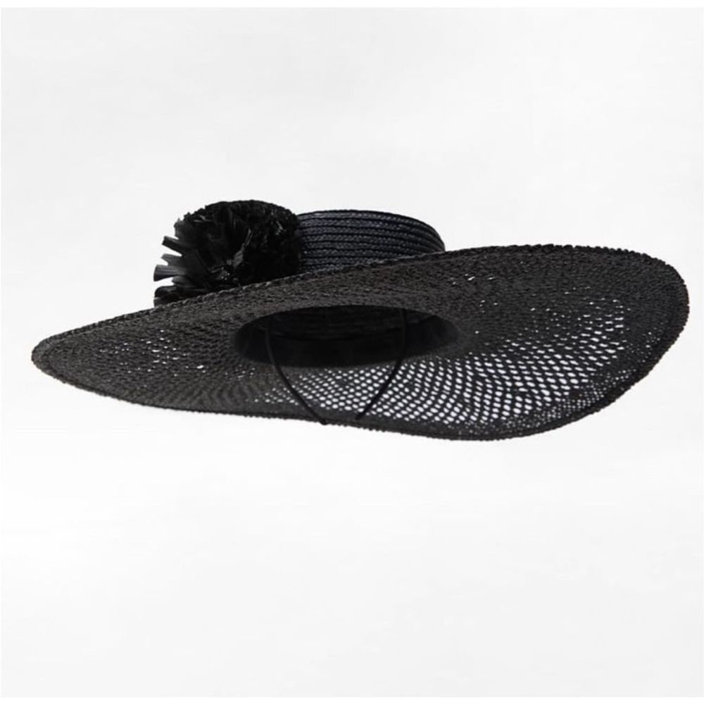 Zara Floral Raffia Picture Hat Black Size S